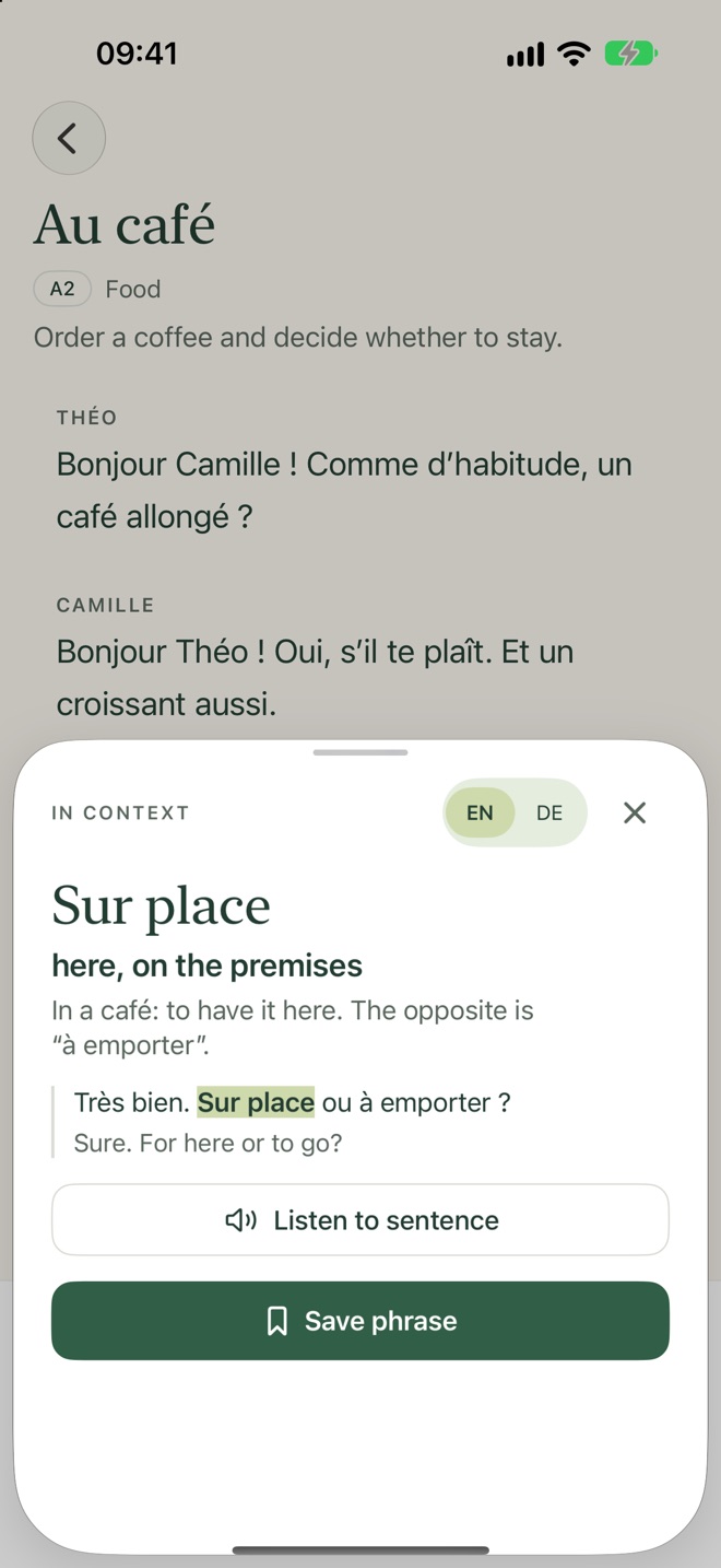 The explanation sheet for a tapped phrase